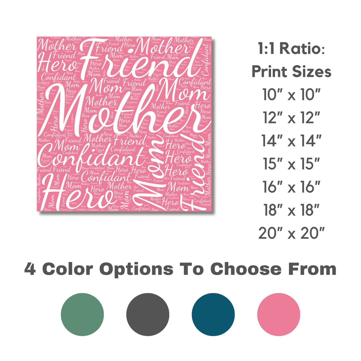 Mom/Mother Word Wall Art Mother's Day Gift for Mom (4 color options)