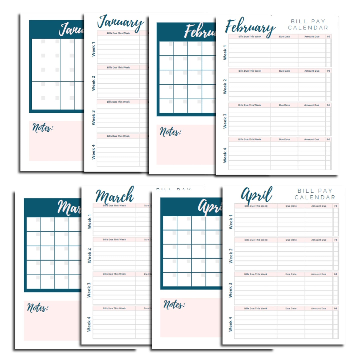 Monthly Bill Pay Calendar