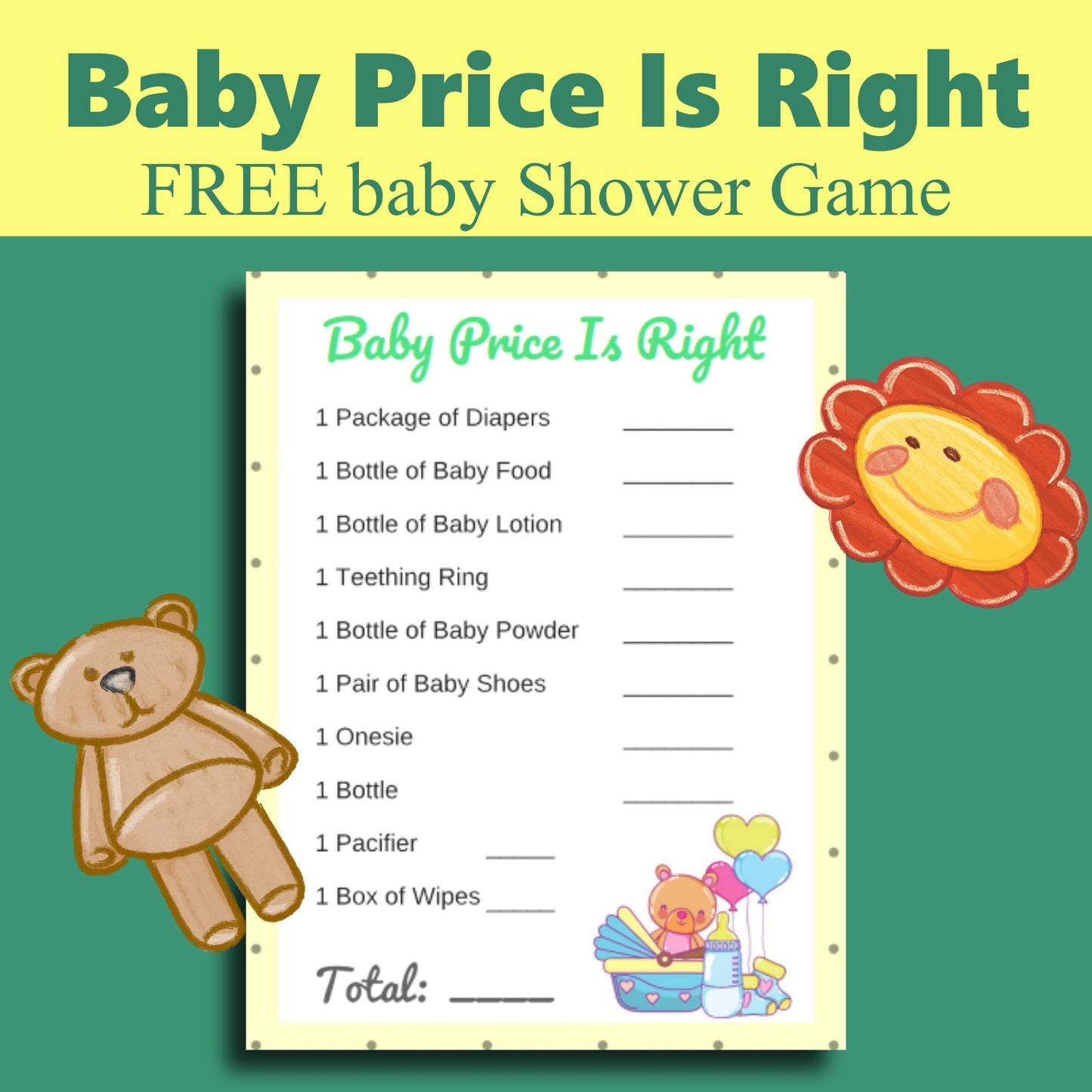 Teddy Bear The Price Is Right Baby Shower Game Printables
