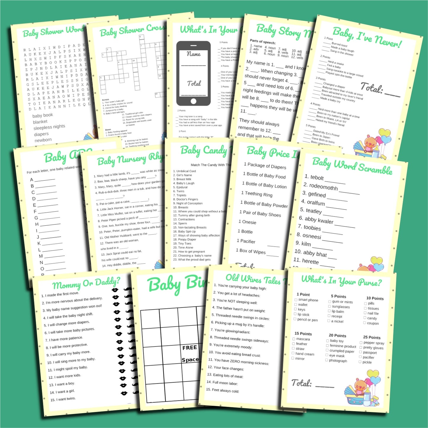 Teddy Bear Printable Baby Shower Game Bundle (Gender Neutral)