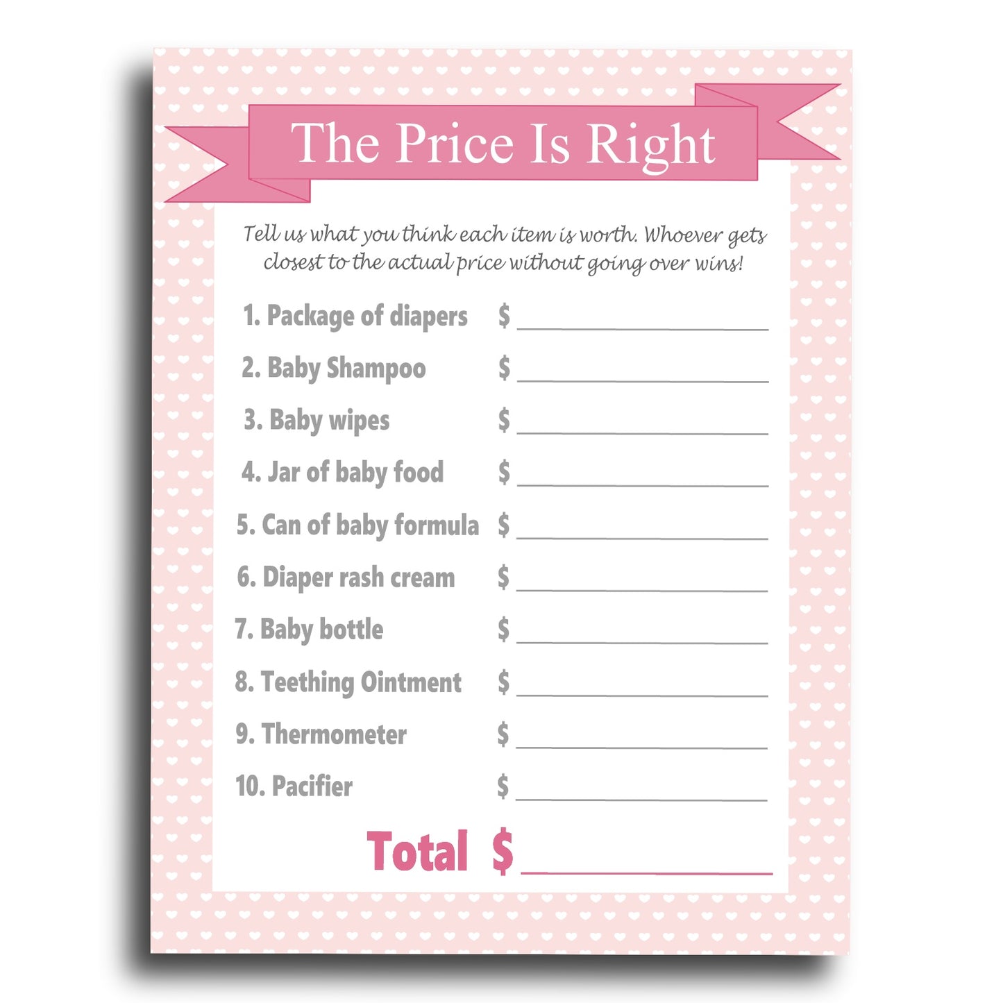 The Price Is Right Baby Shower Game Printables