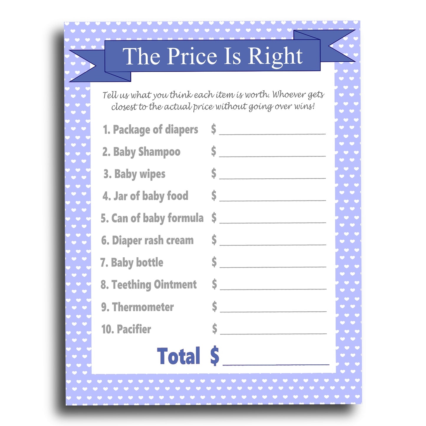 The Price Is Right Baby Shower Game Printables
