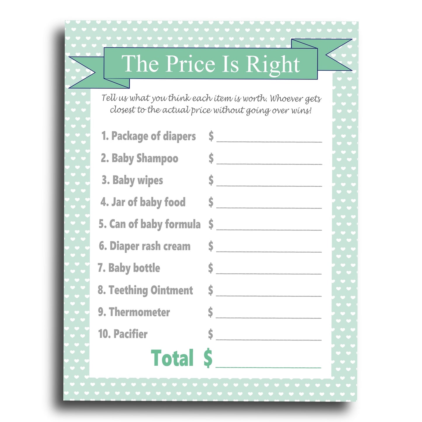 The Price Is Right Baby Shower Game Printables