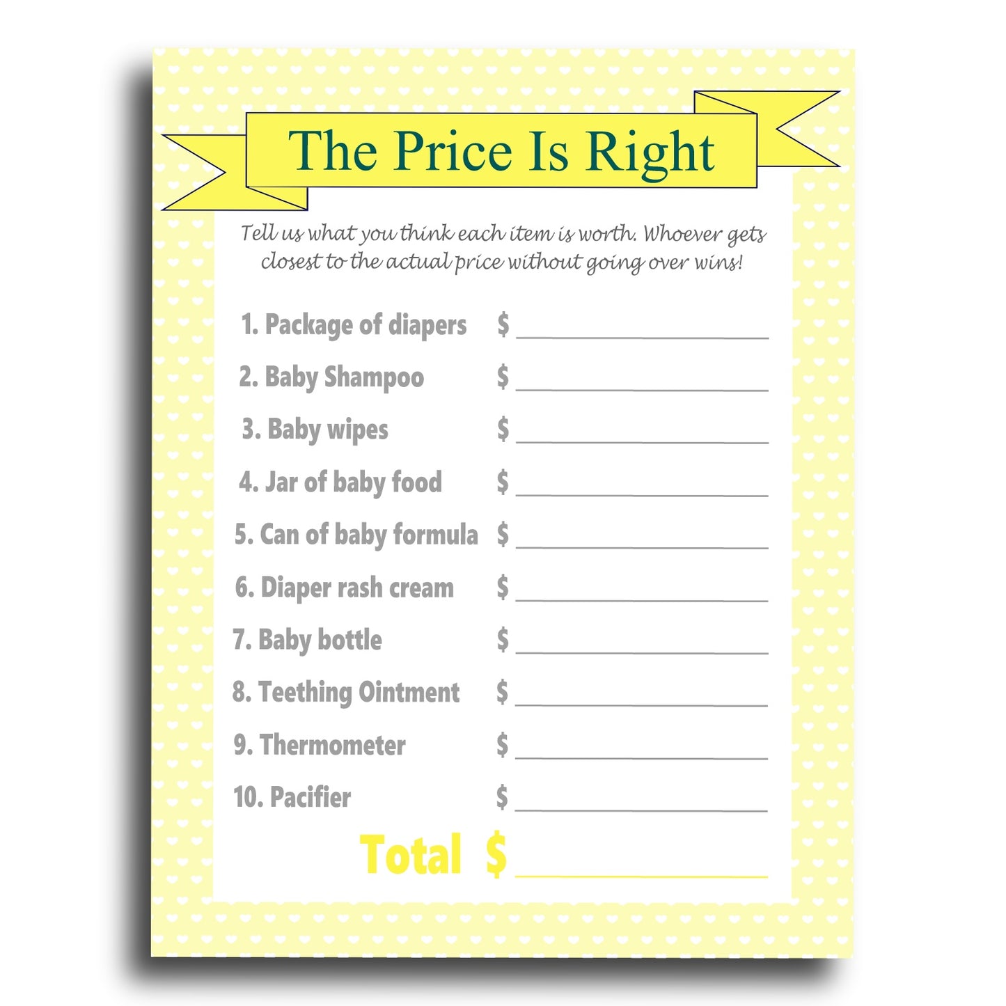 The Price Is Right Baby Shower Game Printables