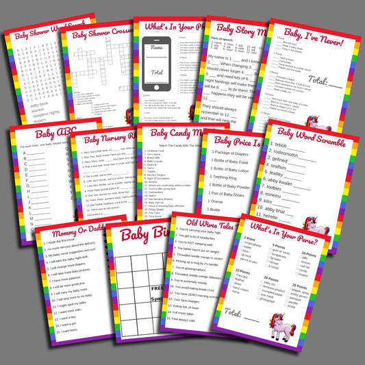 Unicorn Baby Shower Game Bundle Printables