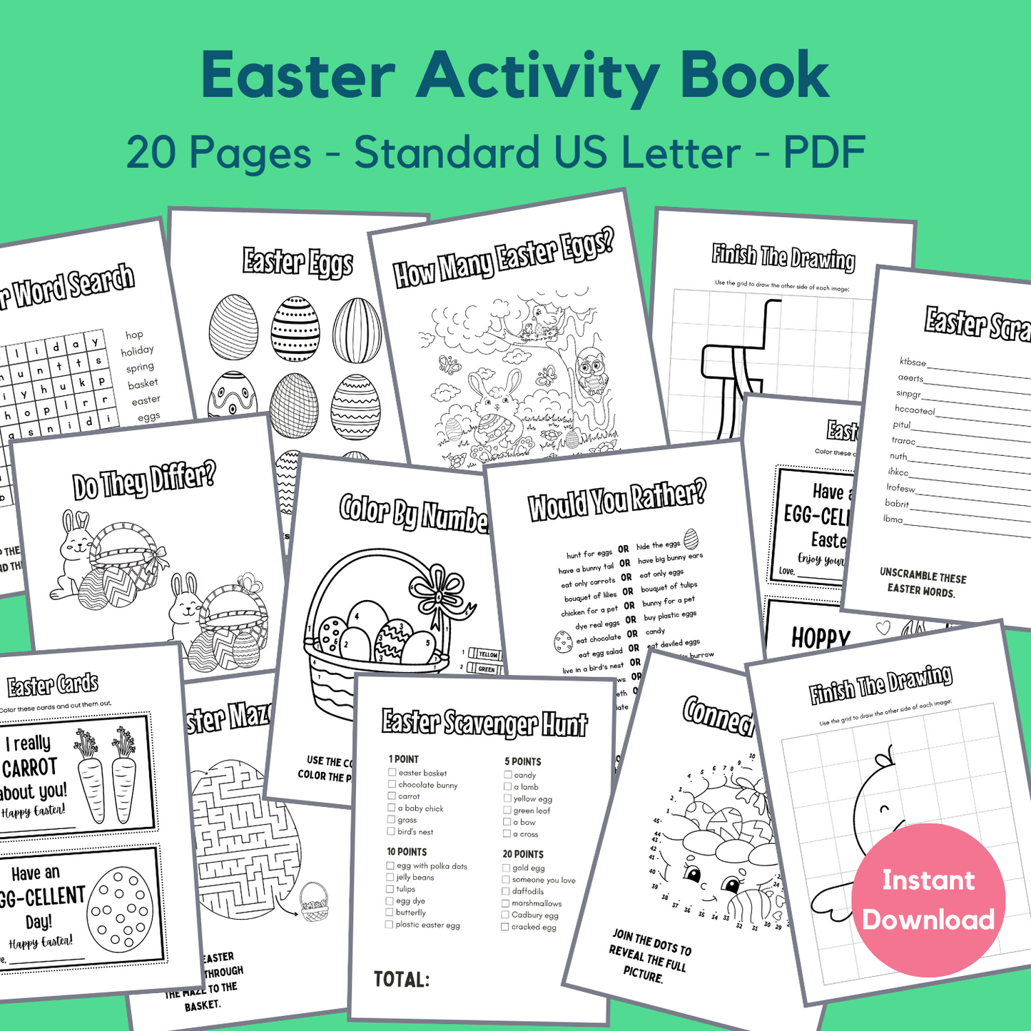 Easter Activity Book For Kids (20 pages)