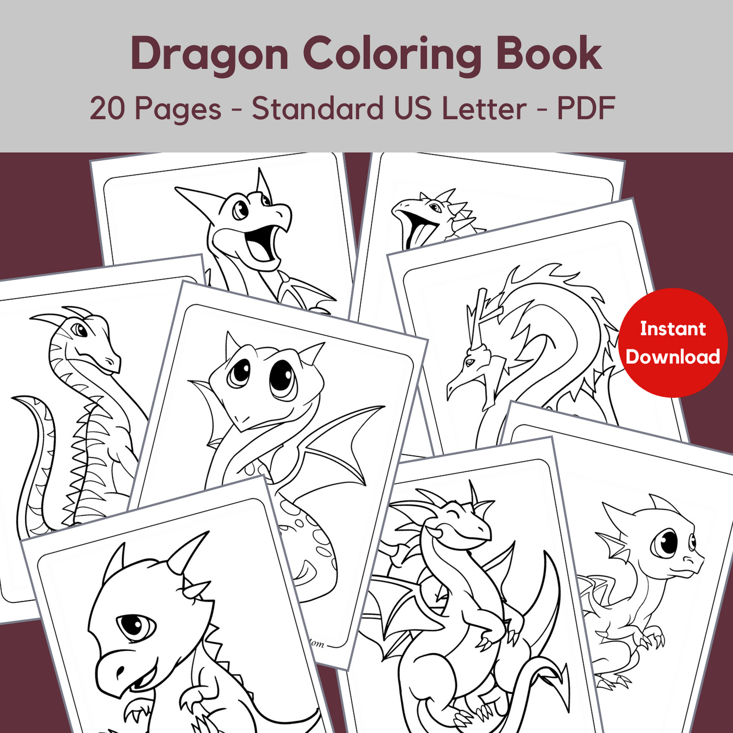 Dragon Coloring Book For Kids {20 pages}