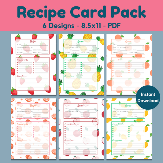 Recipe Card Printables (6 beautiful fruit designs)