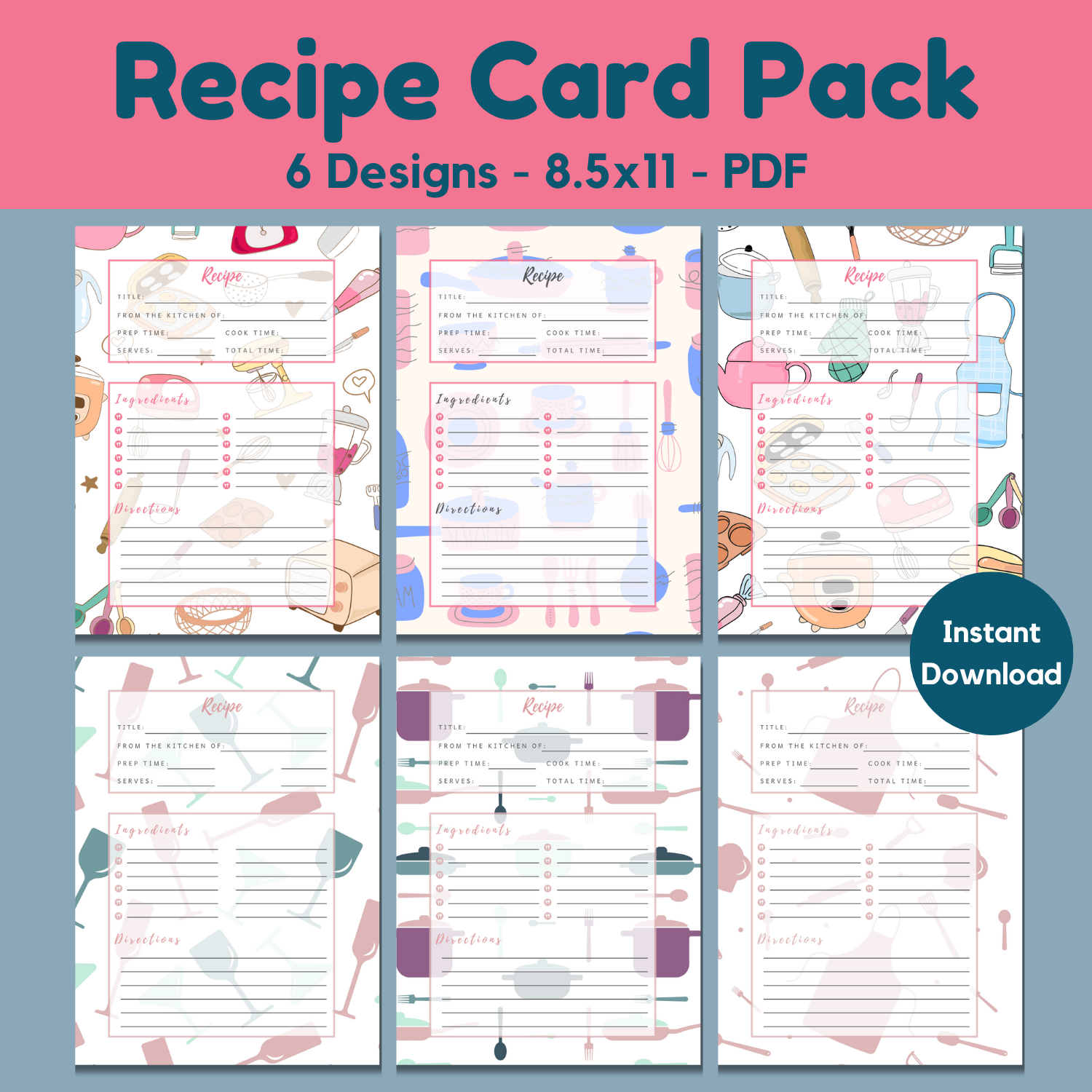 Recipe Card Printables (6 beautiful kitchen designs) – Money Minded Mom ...