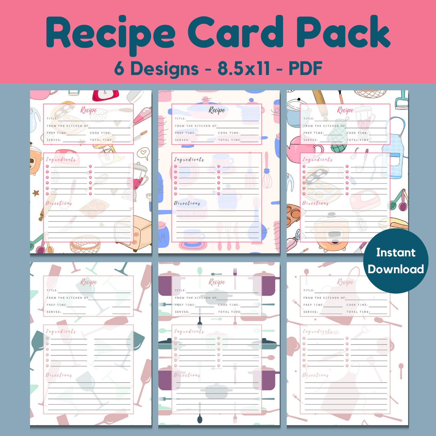 Recipe Card Printables (6 beautiful kitchen designs)