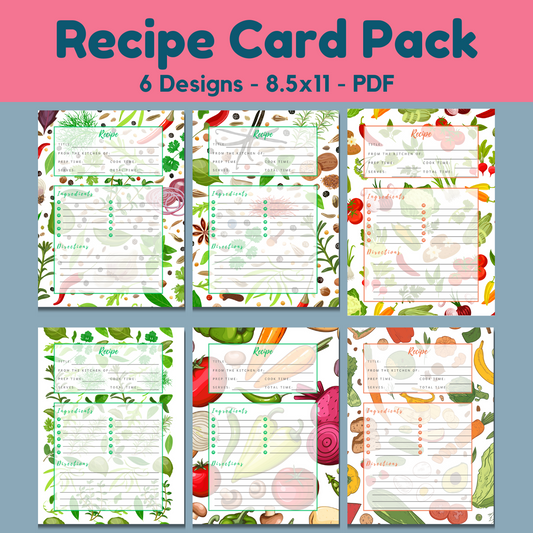 Recipe Card Printables (6 beautiful vegetable designs)