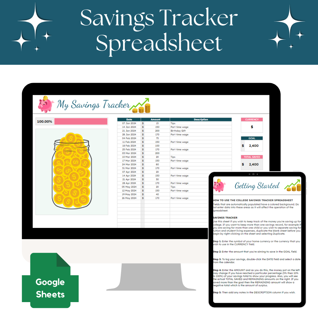 Savings Tracker Spreadsheet – Money Minded Mom Shop