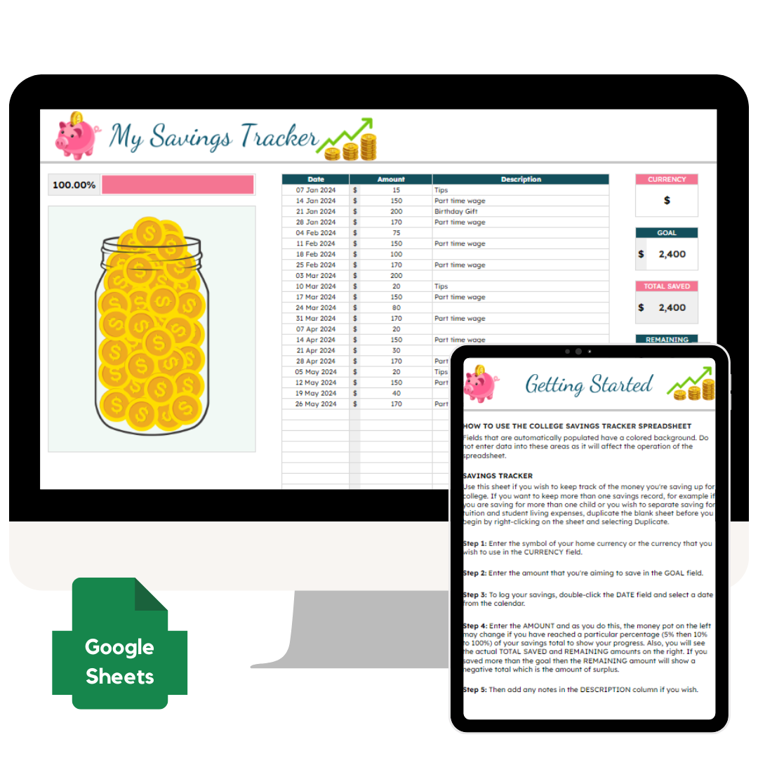 Savings Tracker Spreadsheet – Money Minded Mom Shop