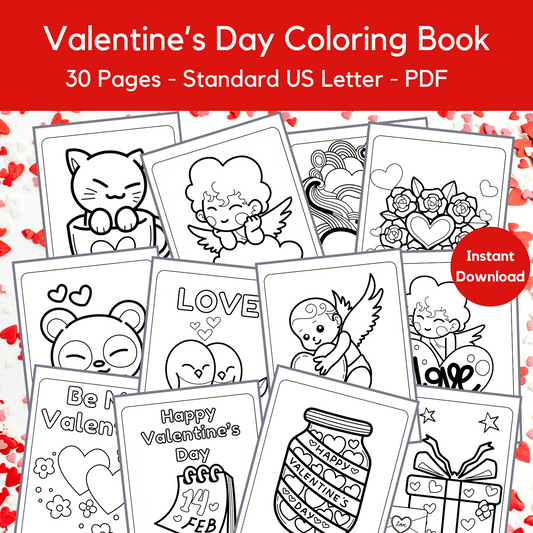 Valentine's Day Coloring Book For Kids {30 pages}