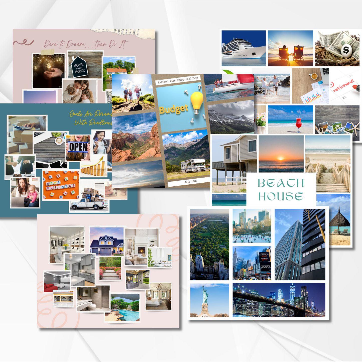 Vision Board Canva Templates (7 designs in 3 sizes included)