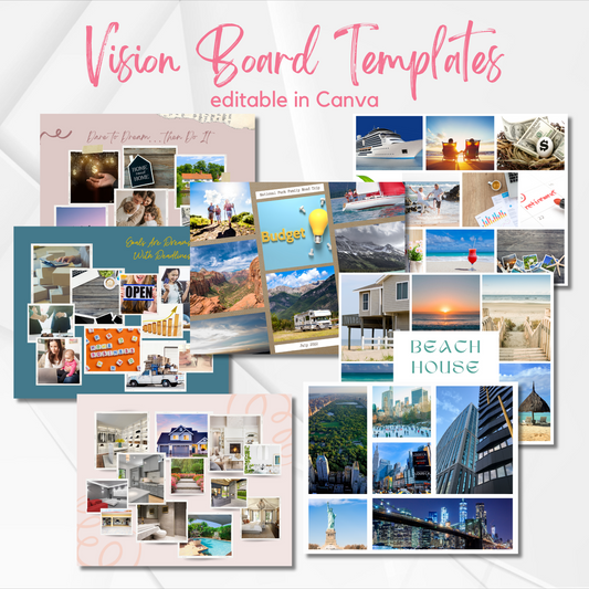 Vision Board Canva Templates (7 designs in 3 sizes included)