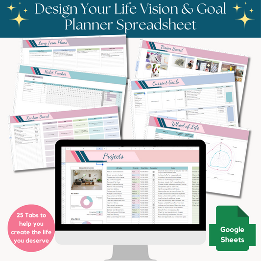 Design Your Life Vision & Goal Planner Spreadsheet