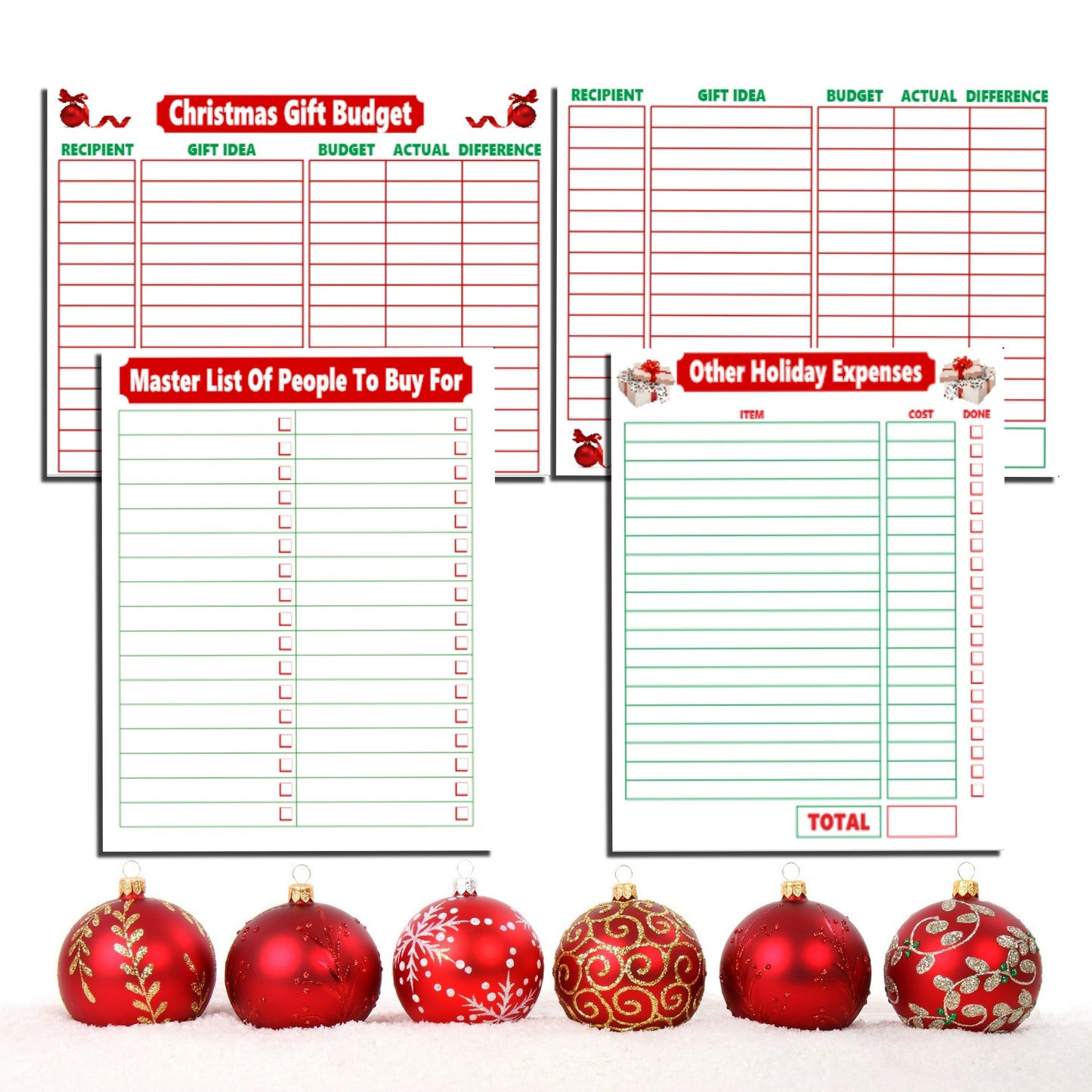 Christmas Budget Worksheets