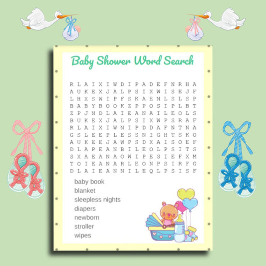 Teddy Bear Baby Shower Word Search Game