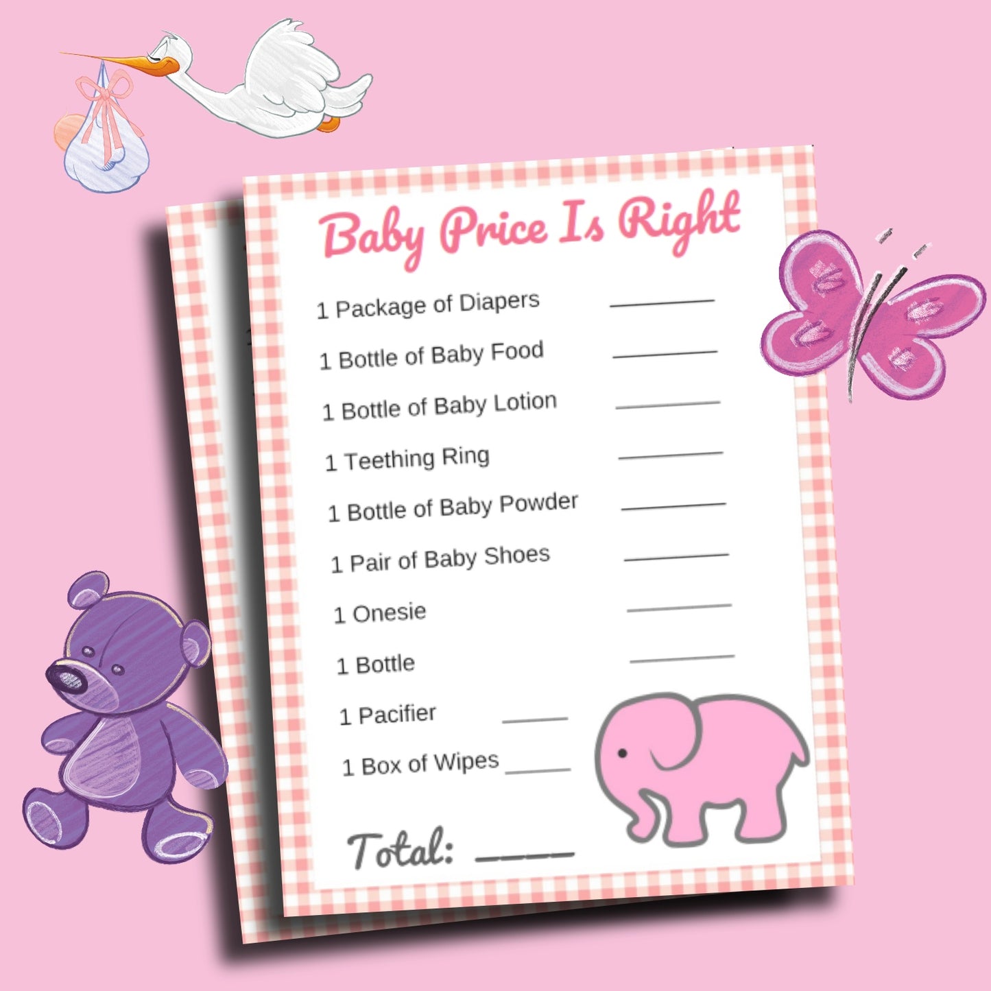 Pink Elephant The Price Is Right Baby Shower Game Printables