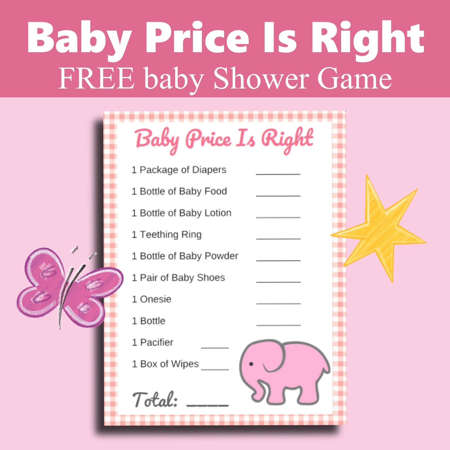 Pink Elephant The Price Is Right Baby Shower Game Printables