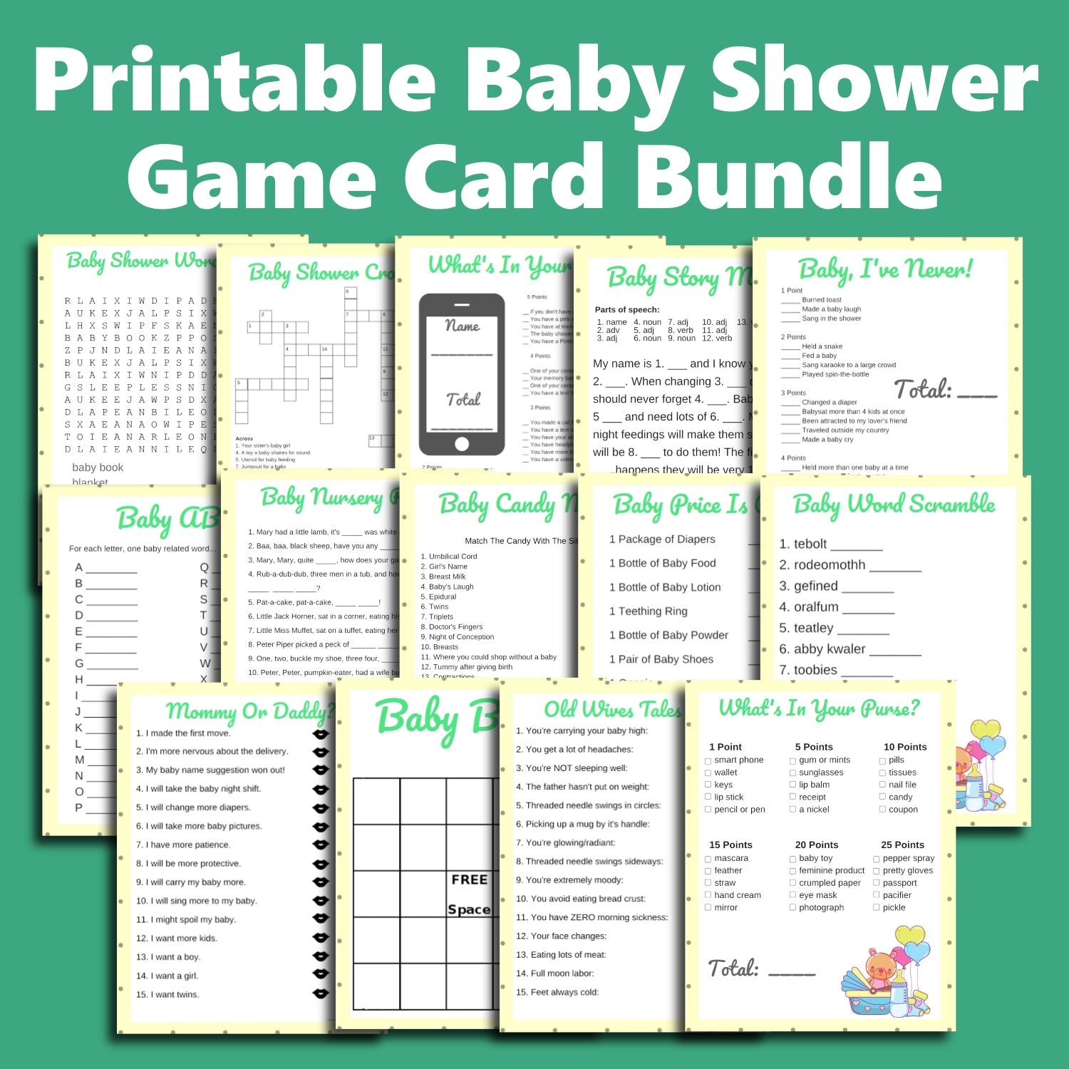 Teddy Bear Printable Baby Shower Game Bundle (Gender Neutral) – Money ...